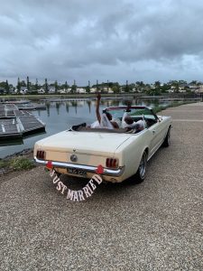 Vintage Mustang convertible wedding car